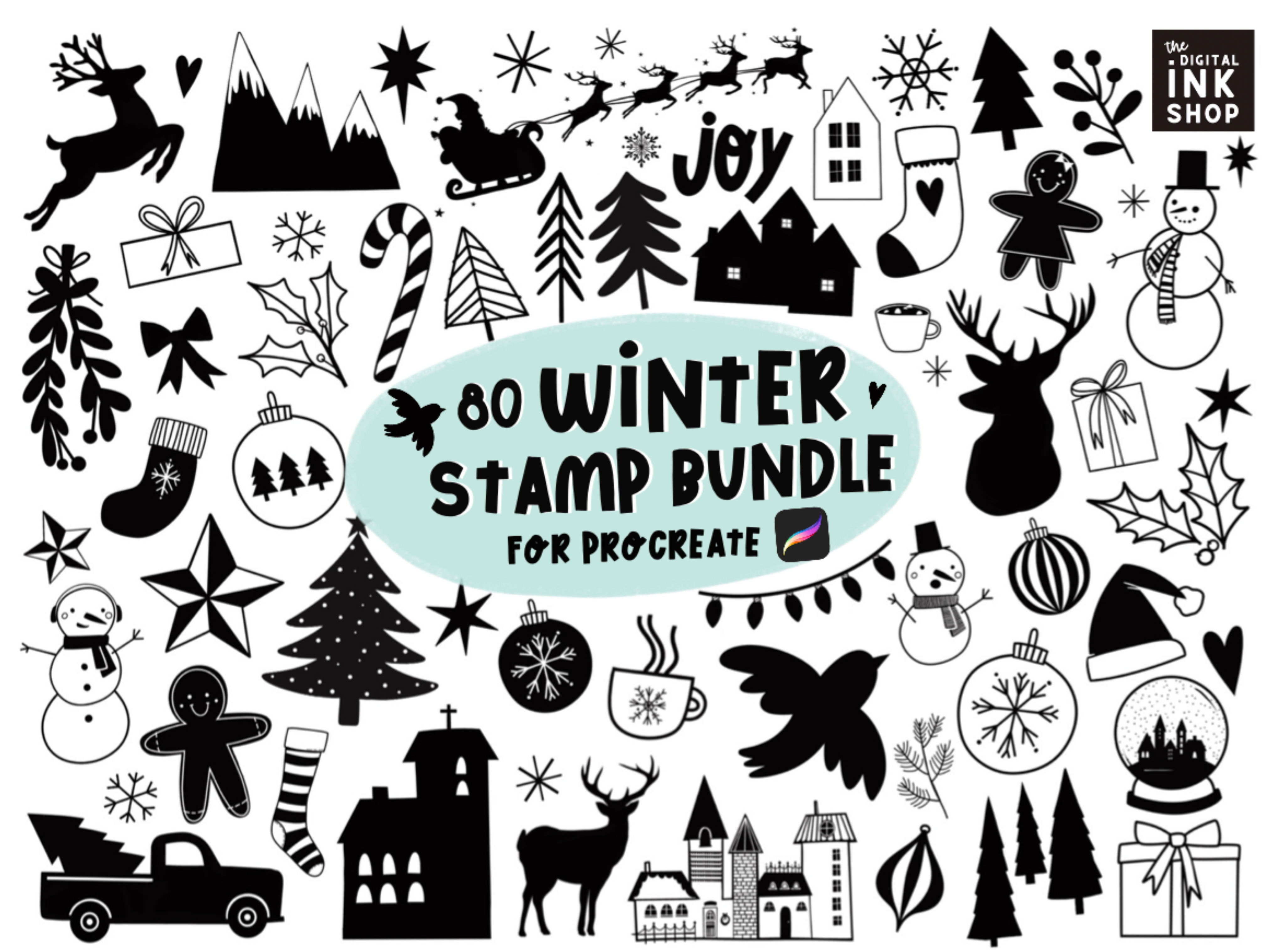 100 Holiday Procreate Stamps Graphic by lisajohnston · Creative Fabrica