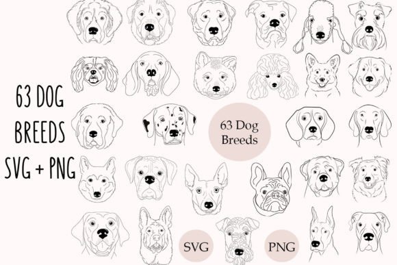 Dog breed outline face art SVG bundle for minimalist designs