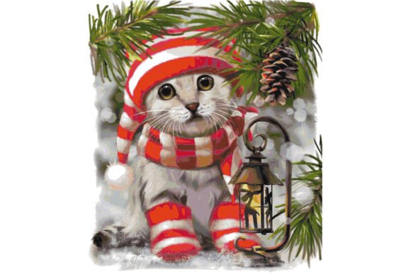 Merry Christmas Cat Cross Stitch Pattern