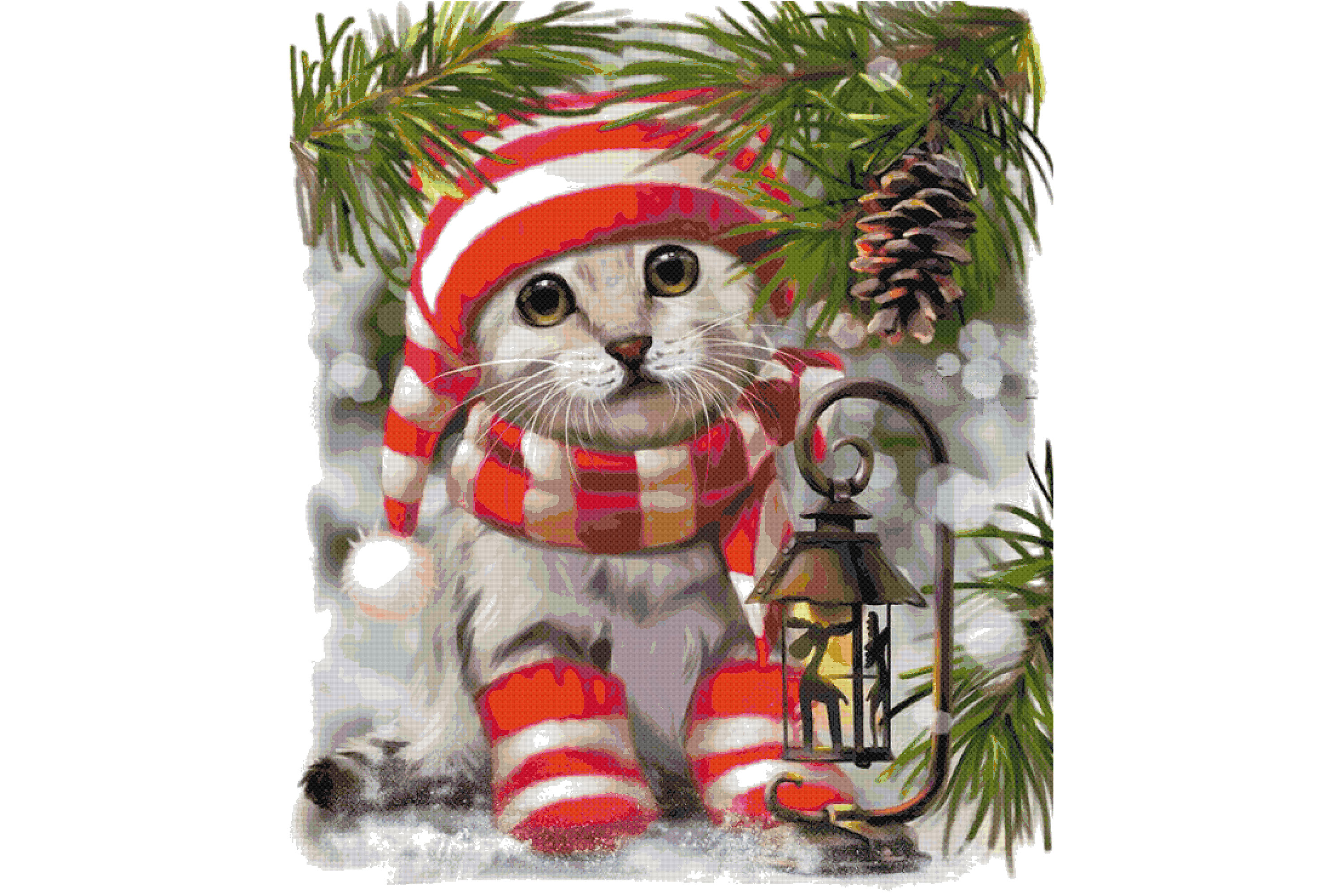 Merry Christmas Cat Cross Stitch Pattern