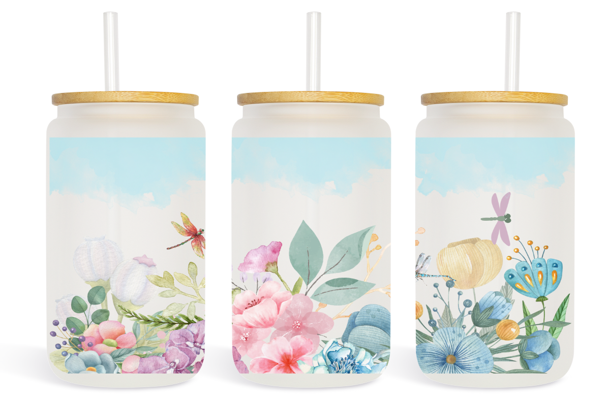 Watercolor Flowers 16oz Glass Can Wrap Graphic by sasikharn · Creative ...