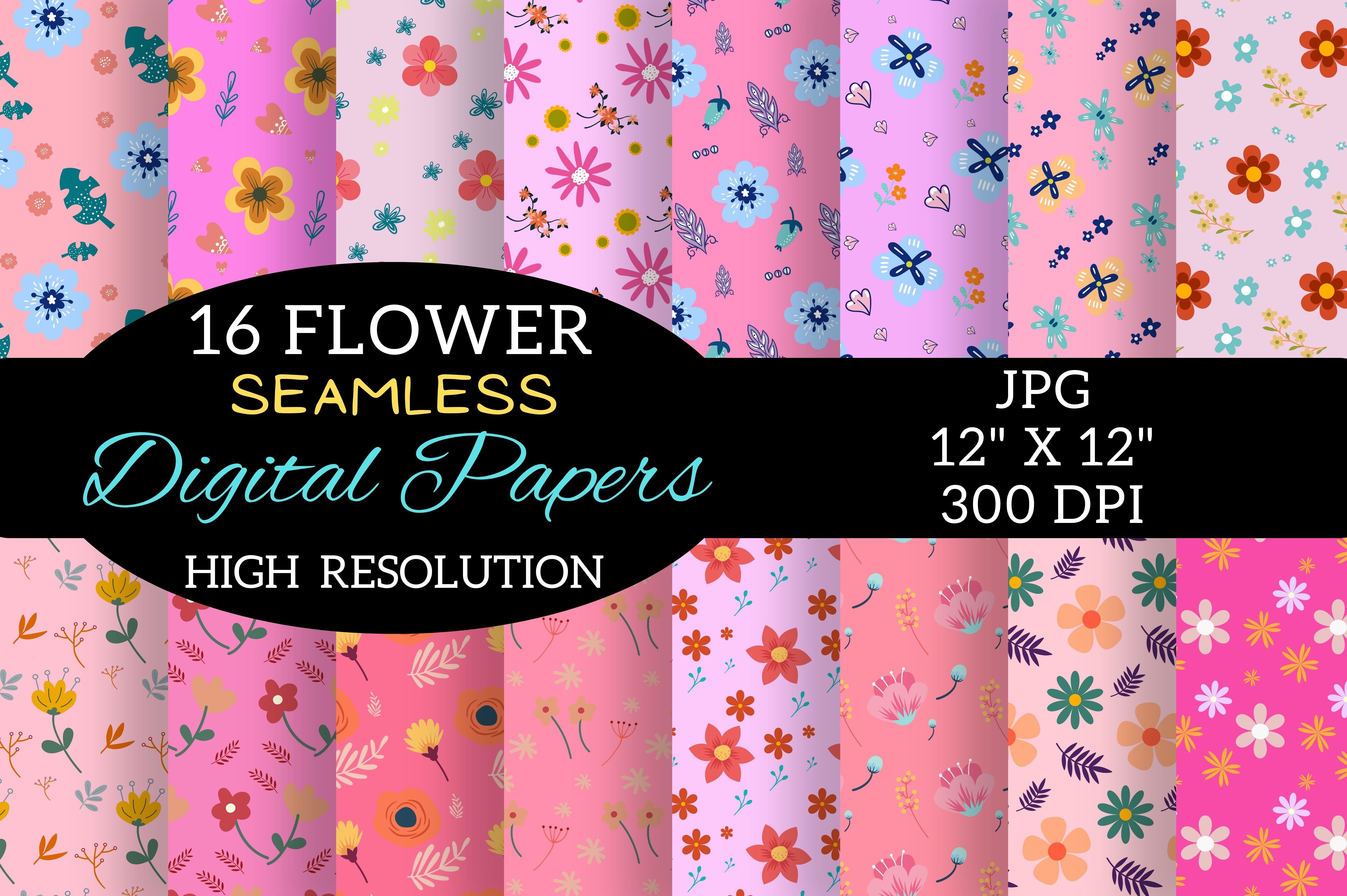 Pink Flower Digital Paper Patterns Graphic by Florid Printables ...