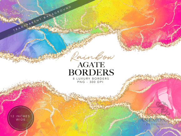 Rainbow Agate Borders Gold Glitter