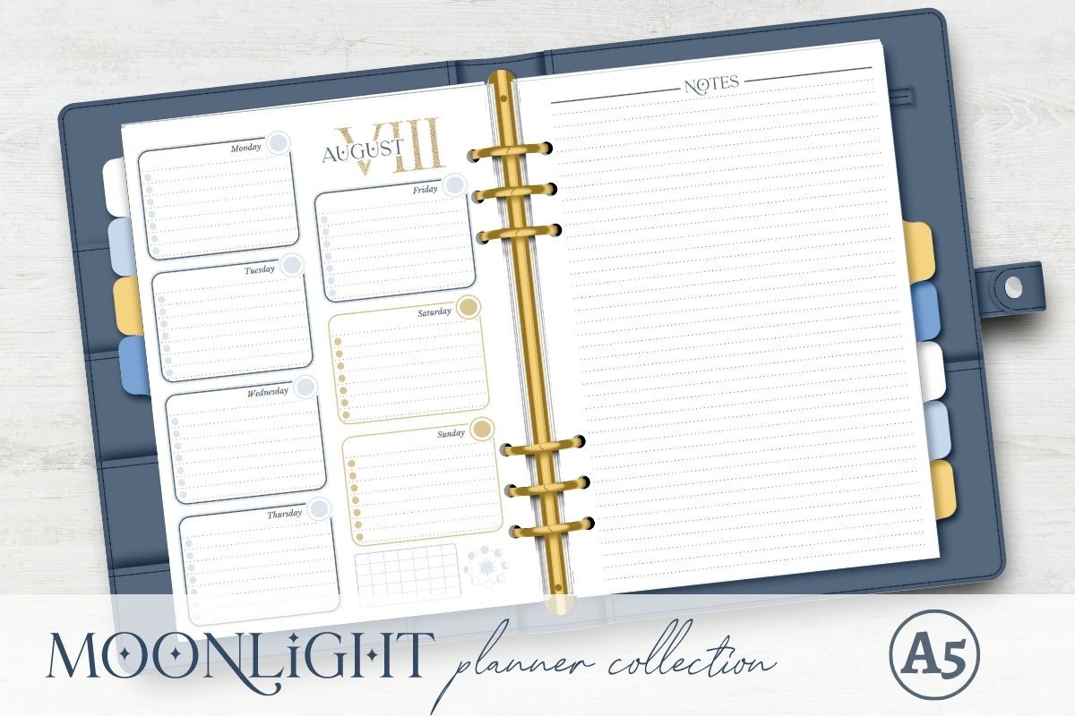 Moonlight Planner A5 - Weekly No.1 Graphic by PlannerPea · Creative Fabrica