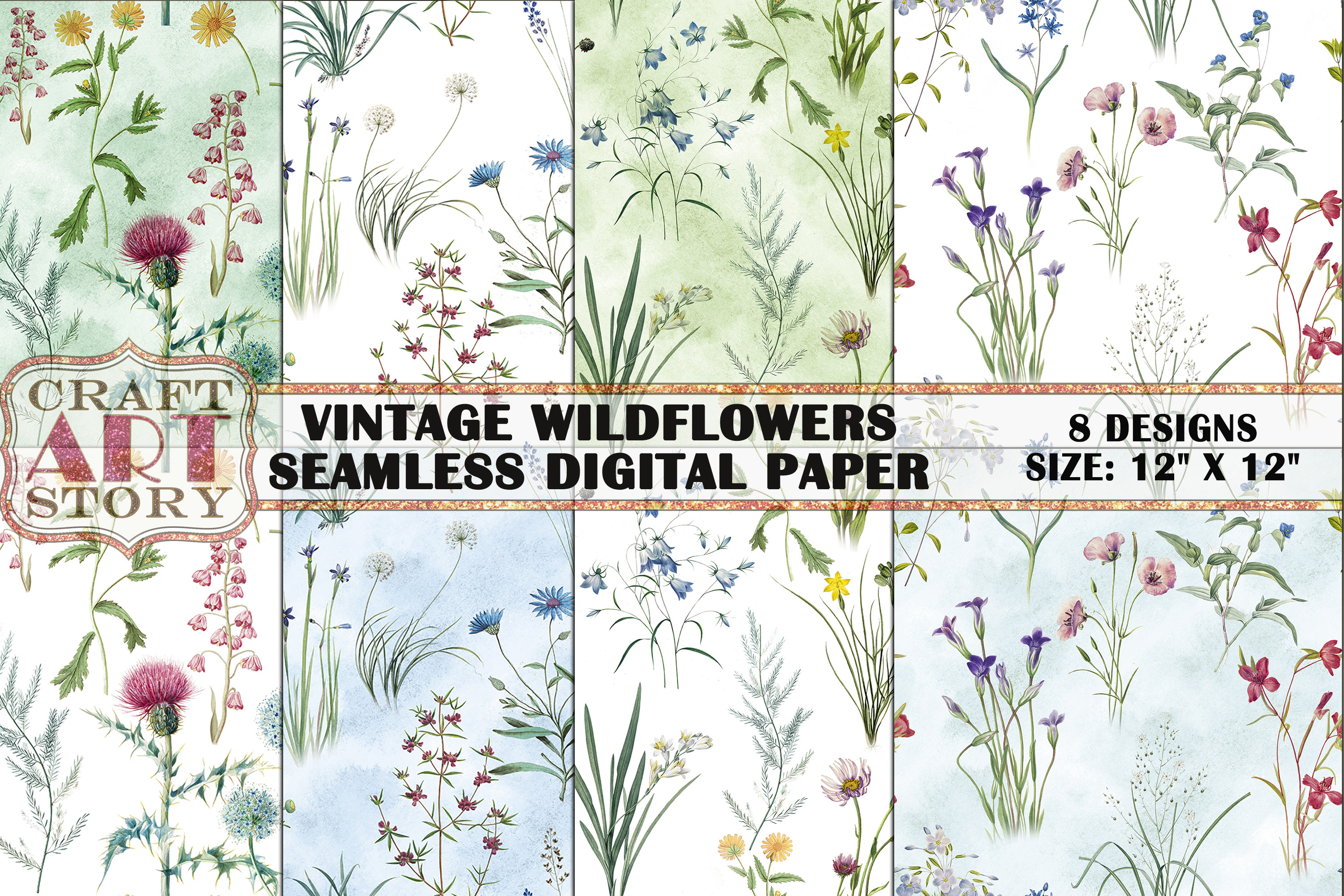 Seamless Pattern, Wildflowers Digital Graphic by CraftArtStory ...