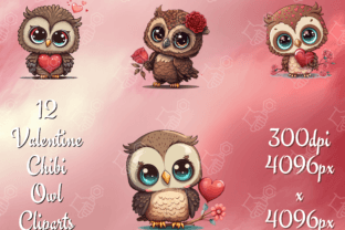 12 X Chibi Valentine Owl Clipart Bundle Graphic by Clipart Bundles ...