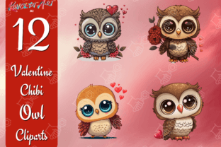 12 X Chibi Valentine Owl Clipart Bundle Graphic by Clipart Bundles ...
