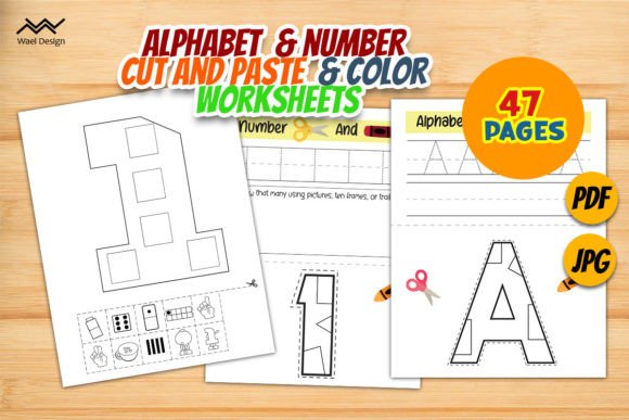 Alphabet & Number Color Cut and Paste Graphic by Waeldesign · Creative ...