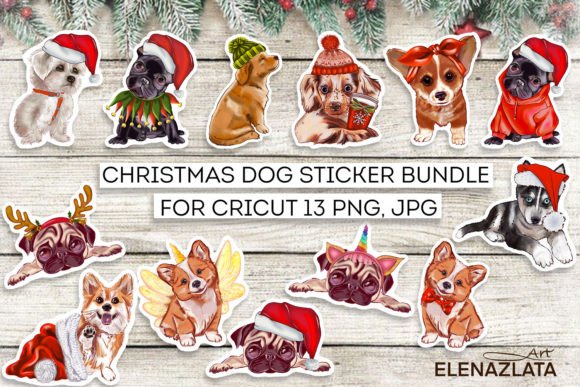 Christmas Dog | Dog Sticker Bundle Graphic Illustrations By ElenaZlataArt