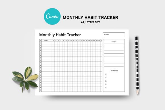 Editable Canva Monthly Habit Tracker