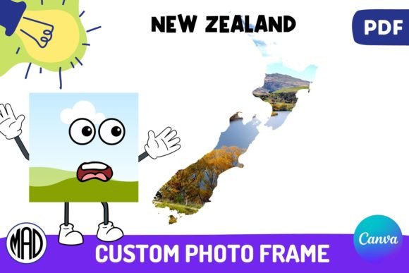 New Zealand Map Canva Photo Frame in PDF