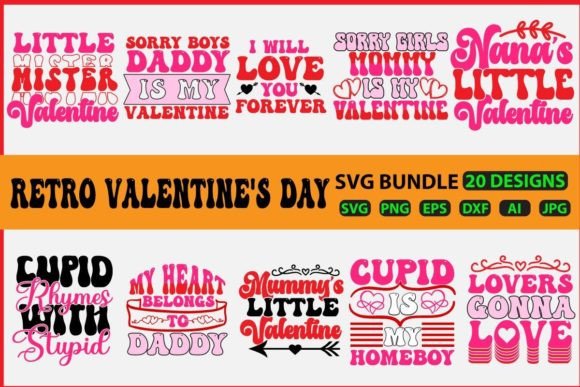 Preview of Retro Valentine's Day SVG Bundle Vol-2 Valentine sublimation design