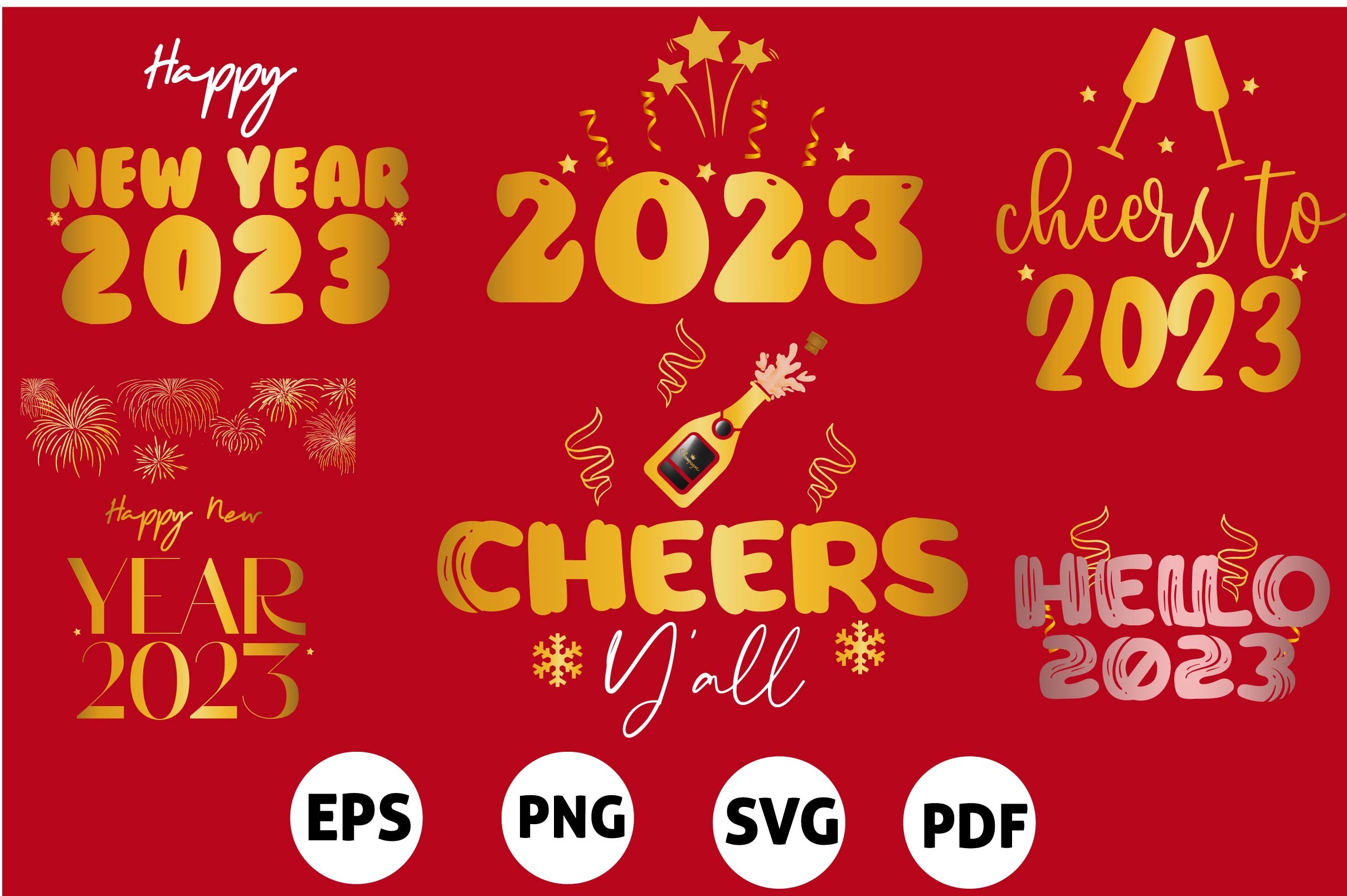 New Year 2023 SVG Bundle Gold Graphic by LMY · Creative Fabrica