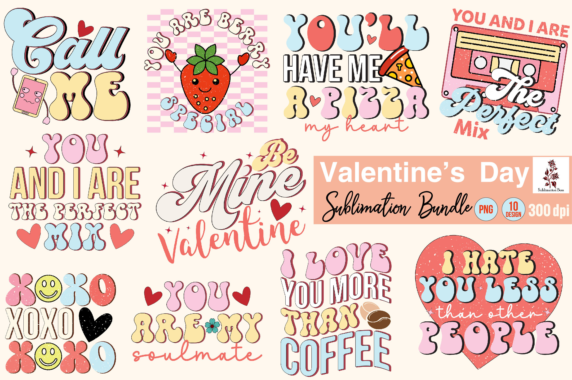 Retro Valentine’s Day Sublimation Bundle Graphic by FensyArt · Creative ...
