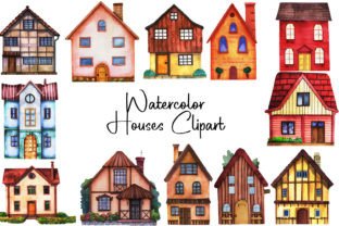 Watercolor Houses Clipart Graphic by Cool Worker · Creative Fabrica