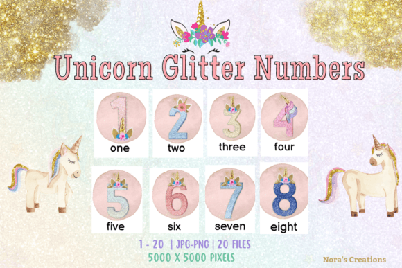 Unicorn Glitter Numbers 1-20 for Kids Learning