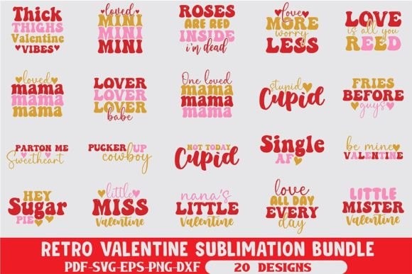 Preview of Retro Valentine Sublimation Bundle Valentine sublimation design