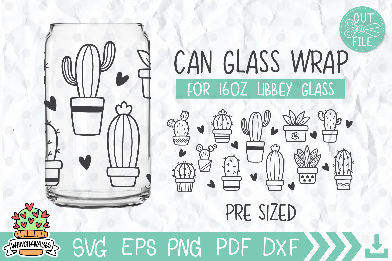 Cactus Libbey Glass 16oz SVG