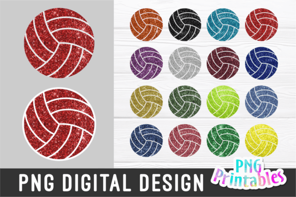 Glitter Volleyball PNG Bundle