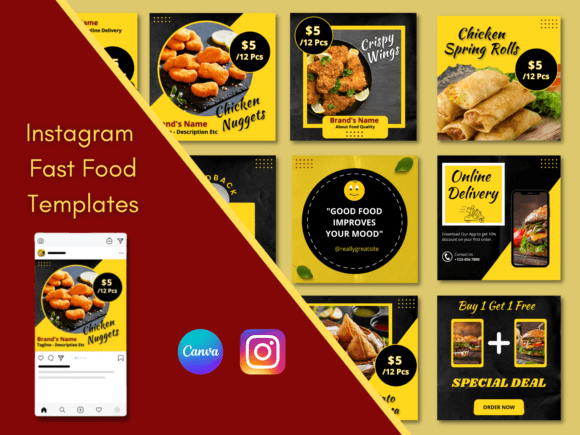 Preview of Instagram Fast Food Canva Templates food social media design template