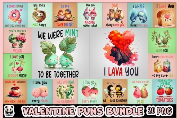 Preview of Valentine Puns Sublimation PNG Bundle Valentine sublimation design