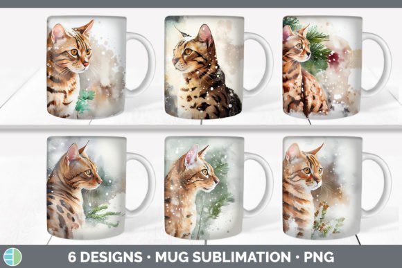 Winter Bengal Cat Mug Sublimation Coffee Graphic Illustrations By Enliven Designs