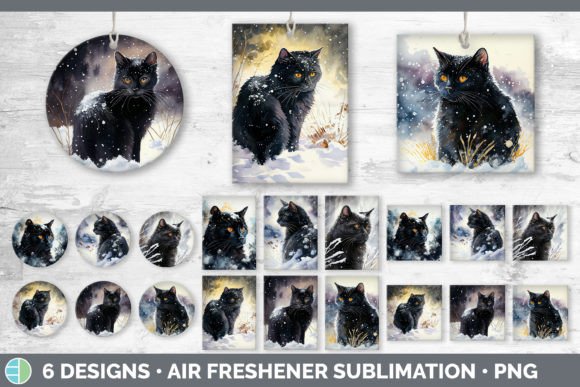 Winter Black Cat Air Freshener Gráfico Ilustraciones Imprimibles Por Enliven Designs