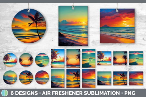 Beach Sunset Air Freshener | Sublimation Grafica Illustrazioni Stampabili Di Enliven Designs