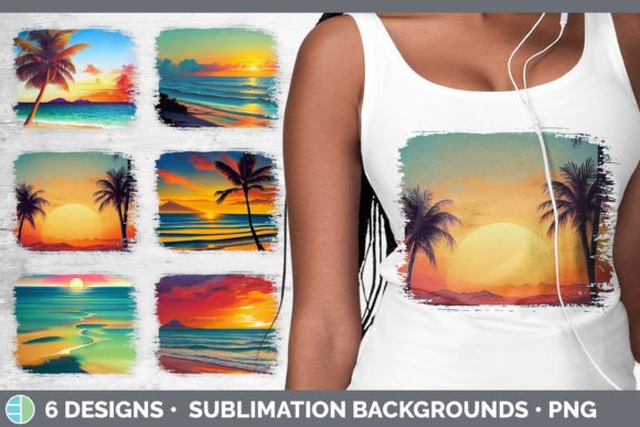 Beach Sunset Distressed Sublimation Back Graphic Illustrations By Enliven Designs