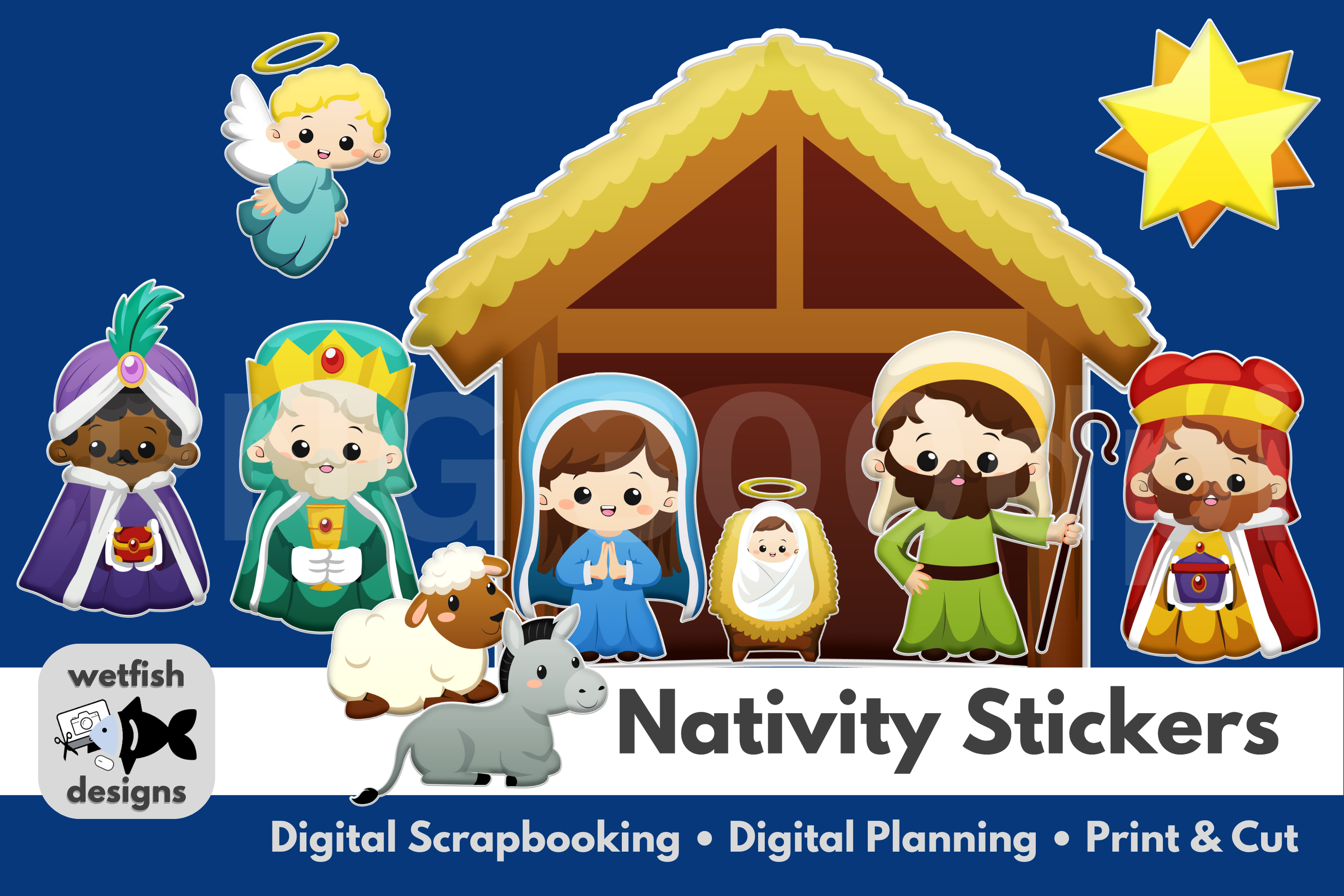 Nativity Stickers for Christmas Crafting Graphic by Wetfish Designs ...