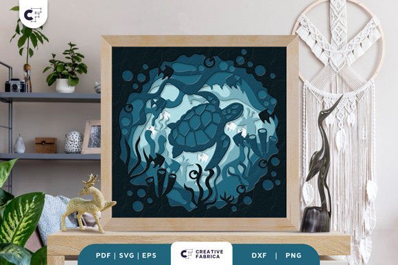 Sea Turtle 3d Shadow Box Paper Cut Graphics