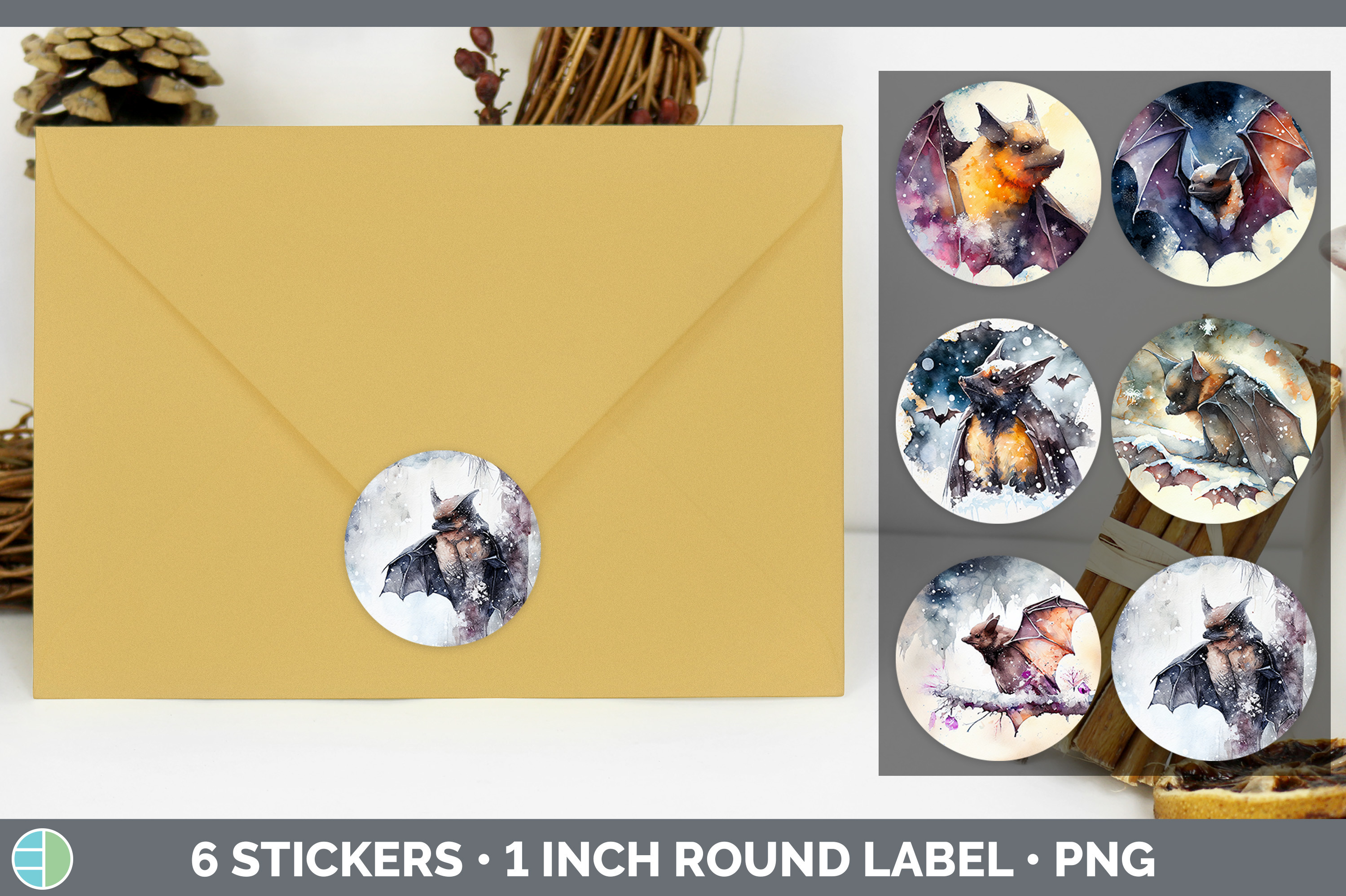 Winter Bat Stickers | Sticker 1in Round Graphic by Enliven Designs ...