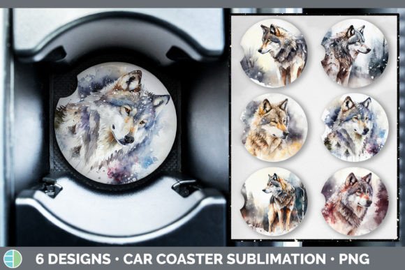 Winter Wolf Car Coaster | Sublimation Graphic Illustrations By Enliven Designs