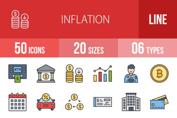 50 Inflation Filled Line Icons
