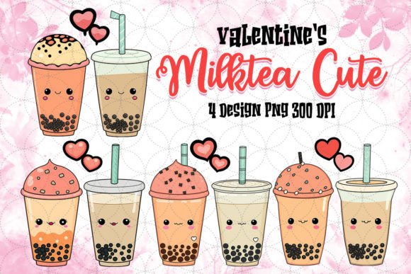 Preview of Cute Bubble Tea Valentine Sublimation T-shirt, sticker, and sublimation design