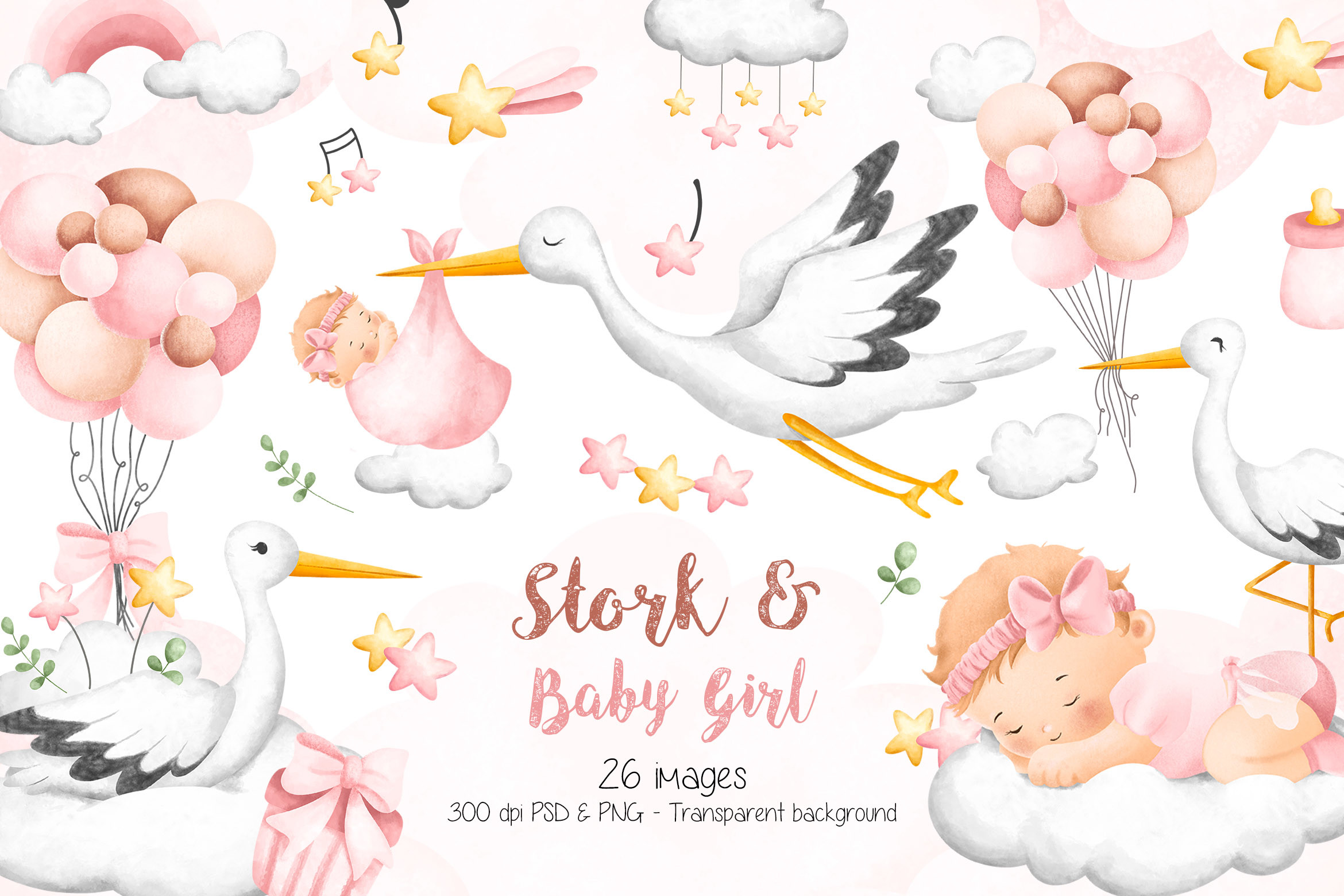 Stork and Baby Girl Clipart - photo 1