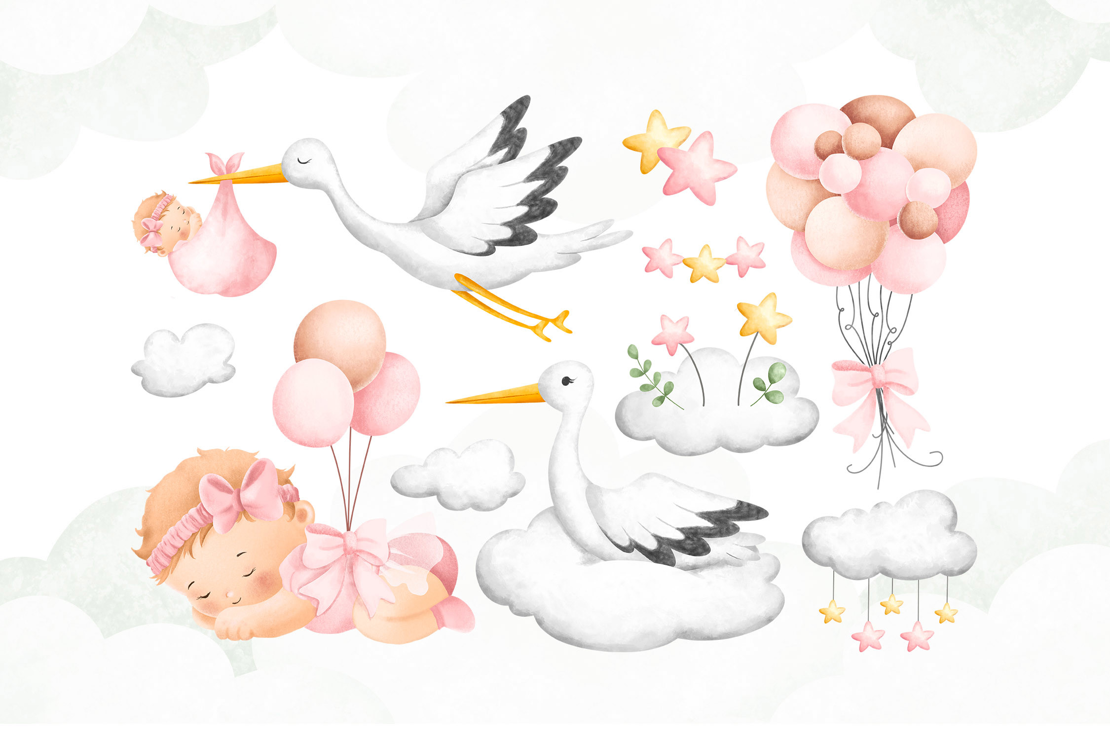Stork and Baby Girl Clipart - photo 2