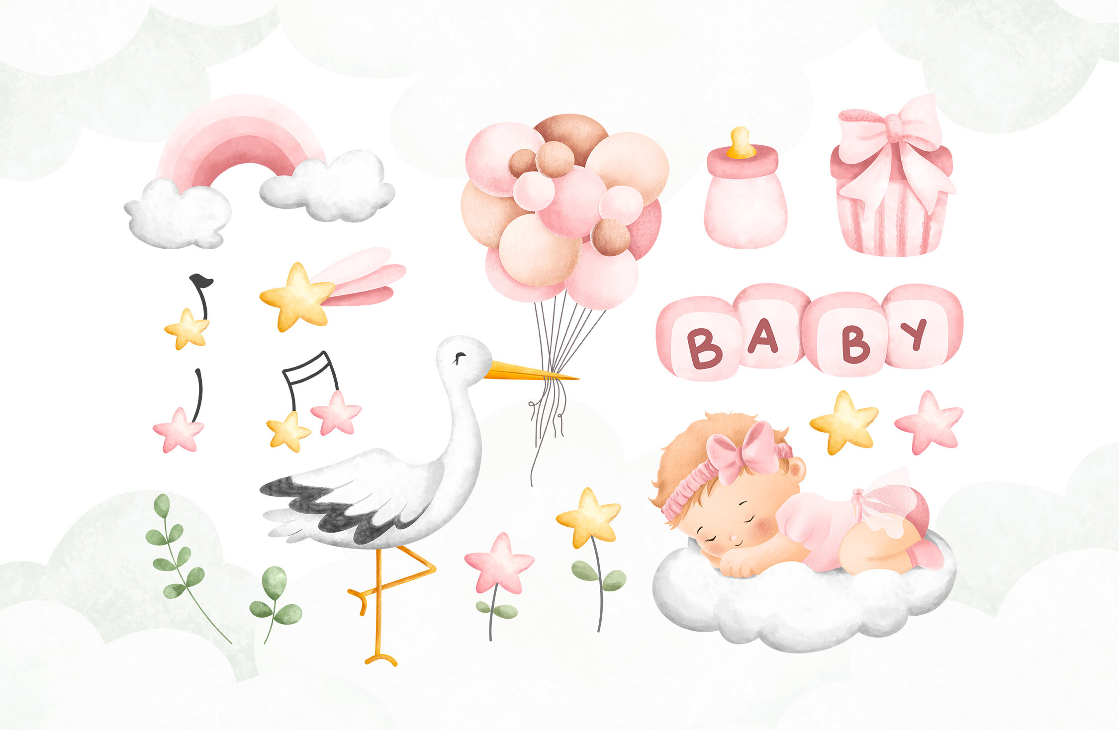 Stork and Baby Girl Clipart - photo 3