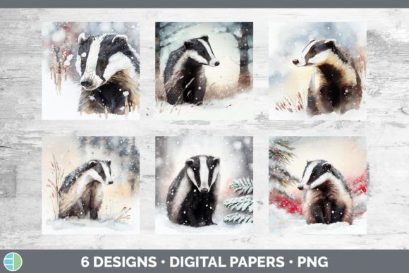 Winter Badger Backgrounds | Digital Scra Graphic Illustrations By Enliven Designs