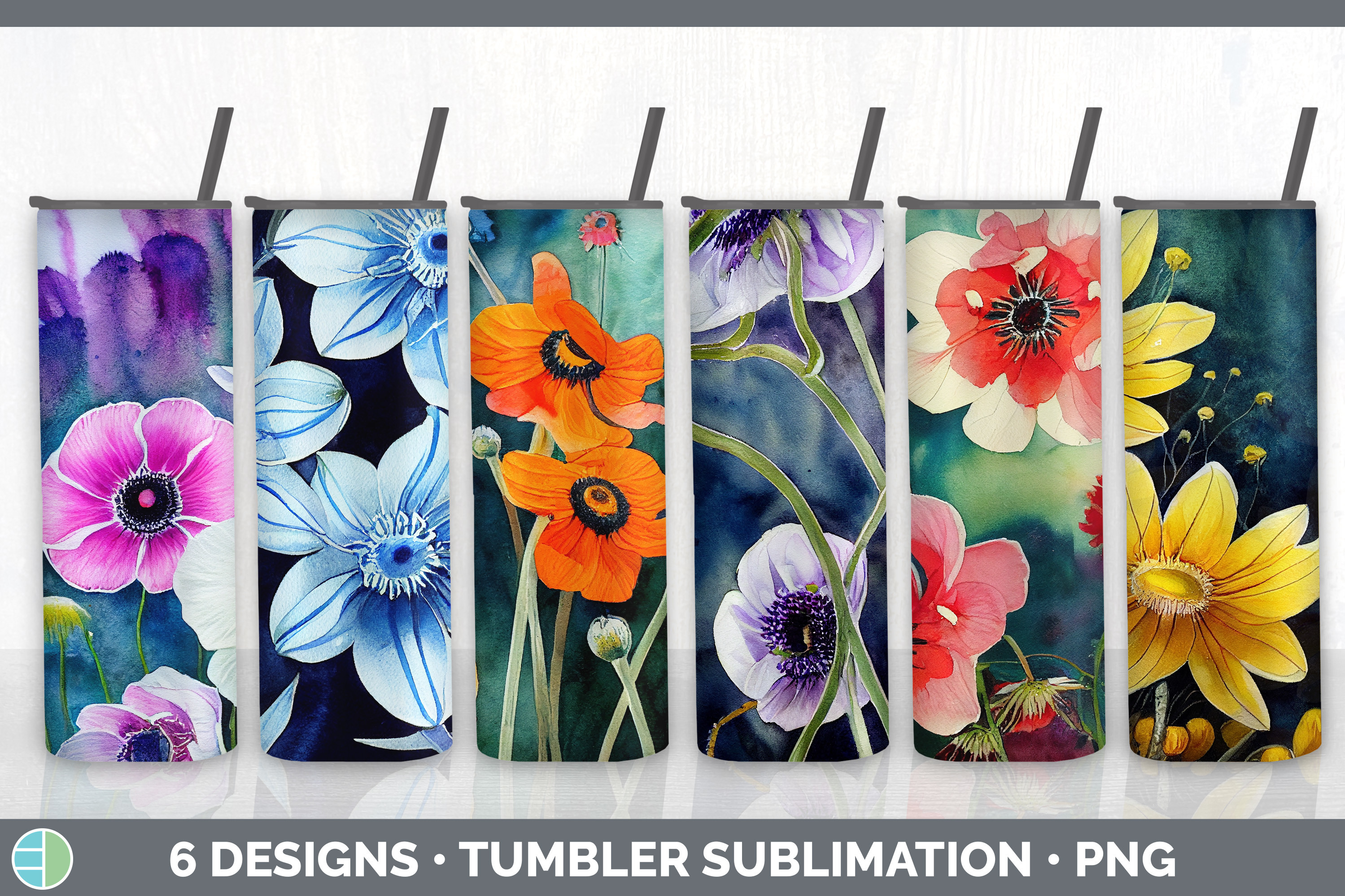 Anemones Tumbler Sublimation Bundle Graphic by Enliven Designs ...
