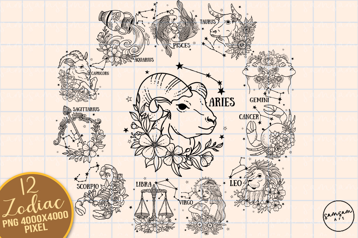 Floral Zodiac Sign Bundle Sublimation