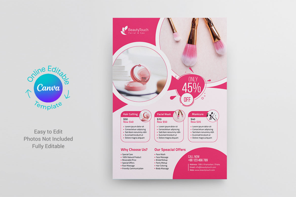 Beauty & Spa Flyer Design Canva Template