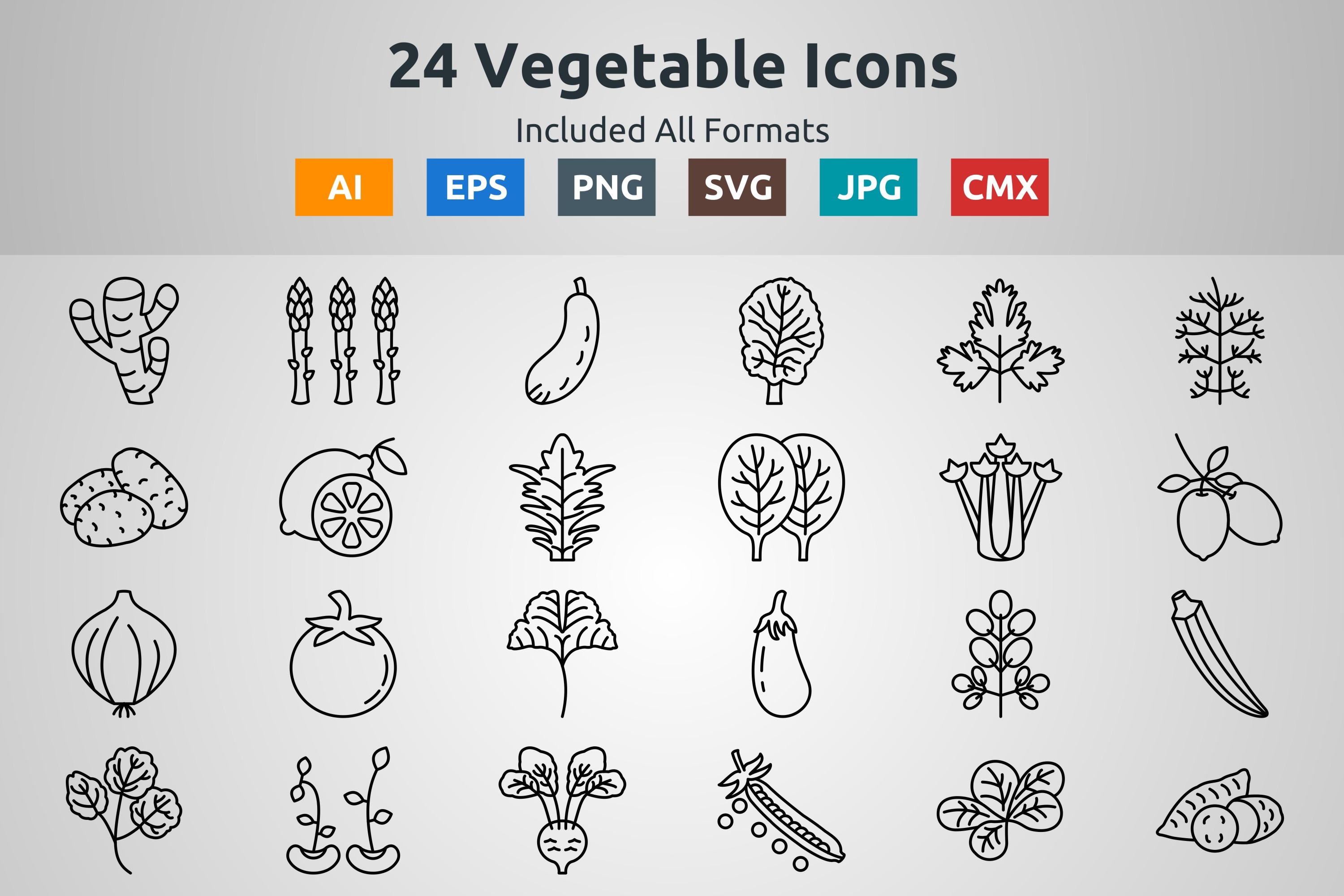 24 Vegetable Outline Icons Graphic by abidehtisham198 · Creative Fabrica