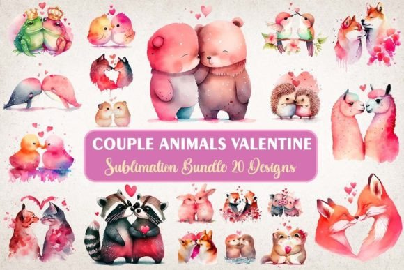 Preview of Couple Animals Valentine Bundle Valentine sublimation design