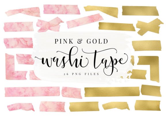 Pink Watercolor & Gold Washi Tape