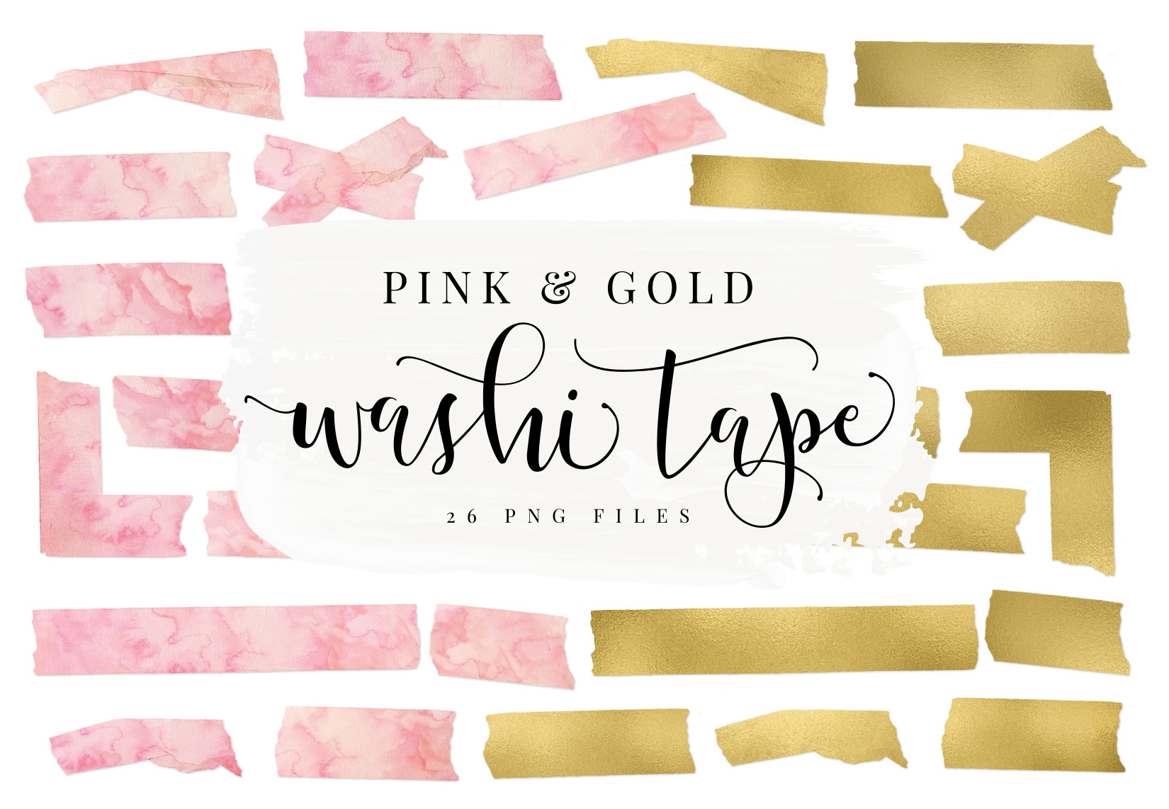 Pink Watercolor & Gold Washi Tape