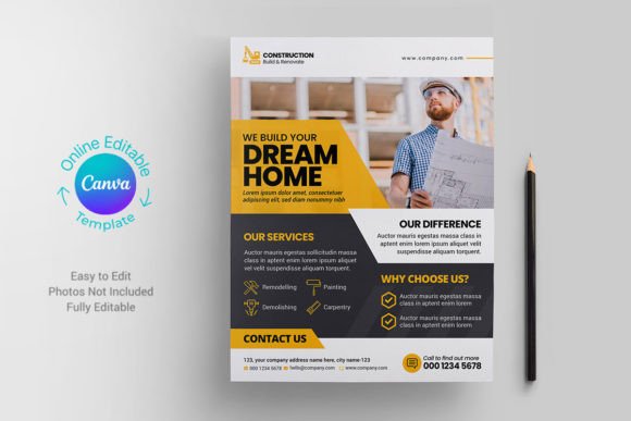 Canva Construction Flyer Template