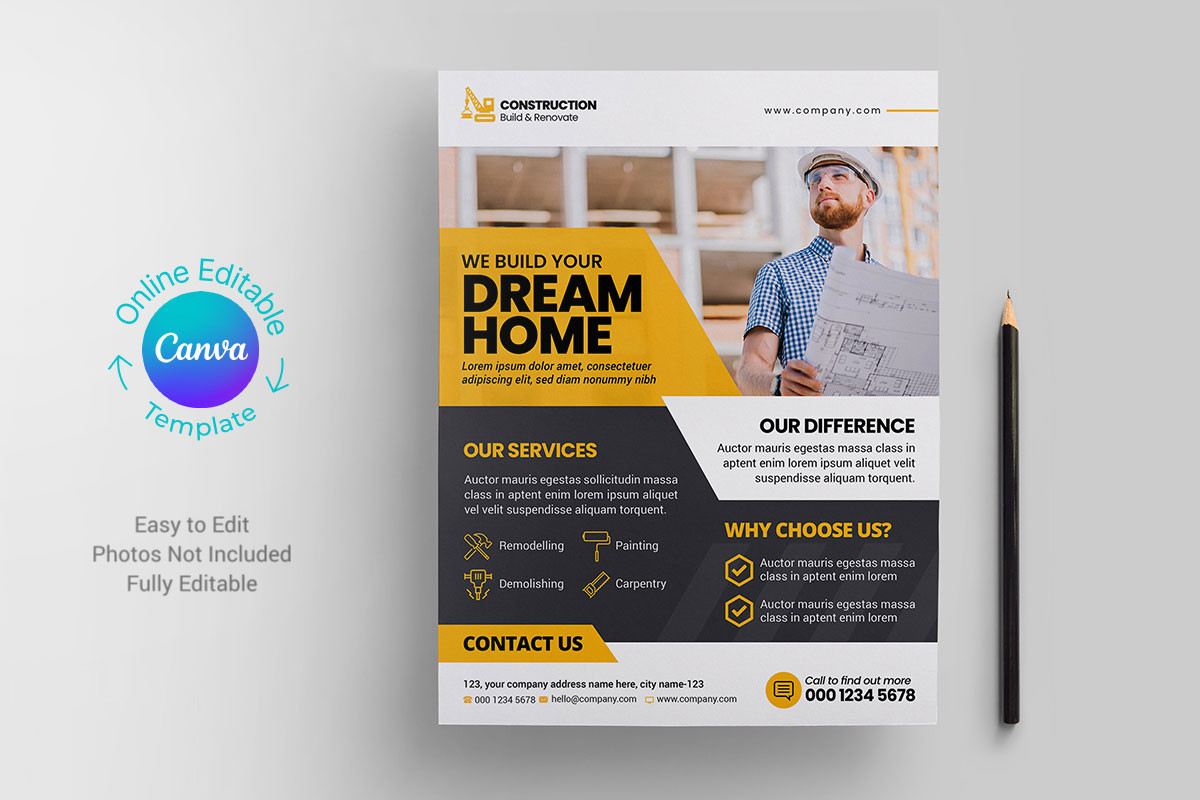 Canva Construction Flyer Template