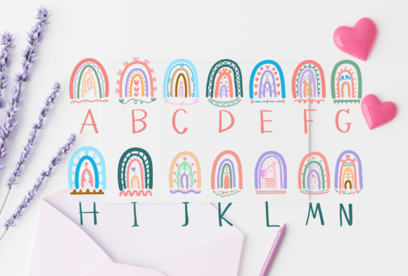Rainbow Sweet Heart Font PNG with transparent background - Preview 1