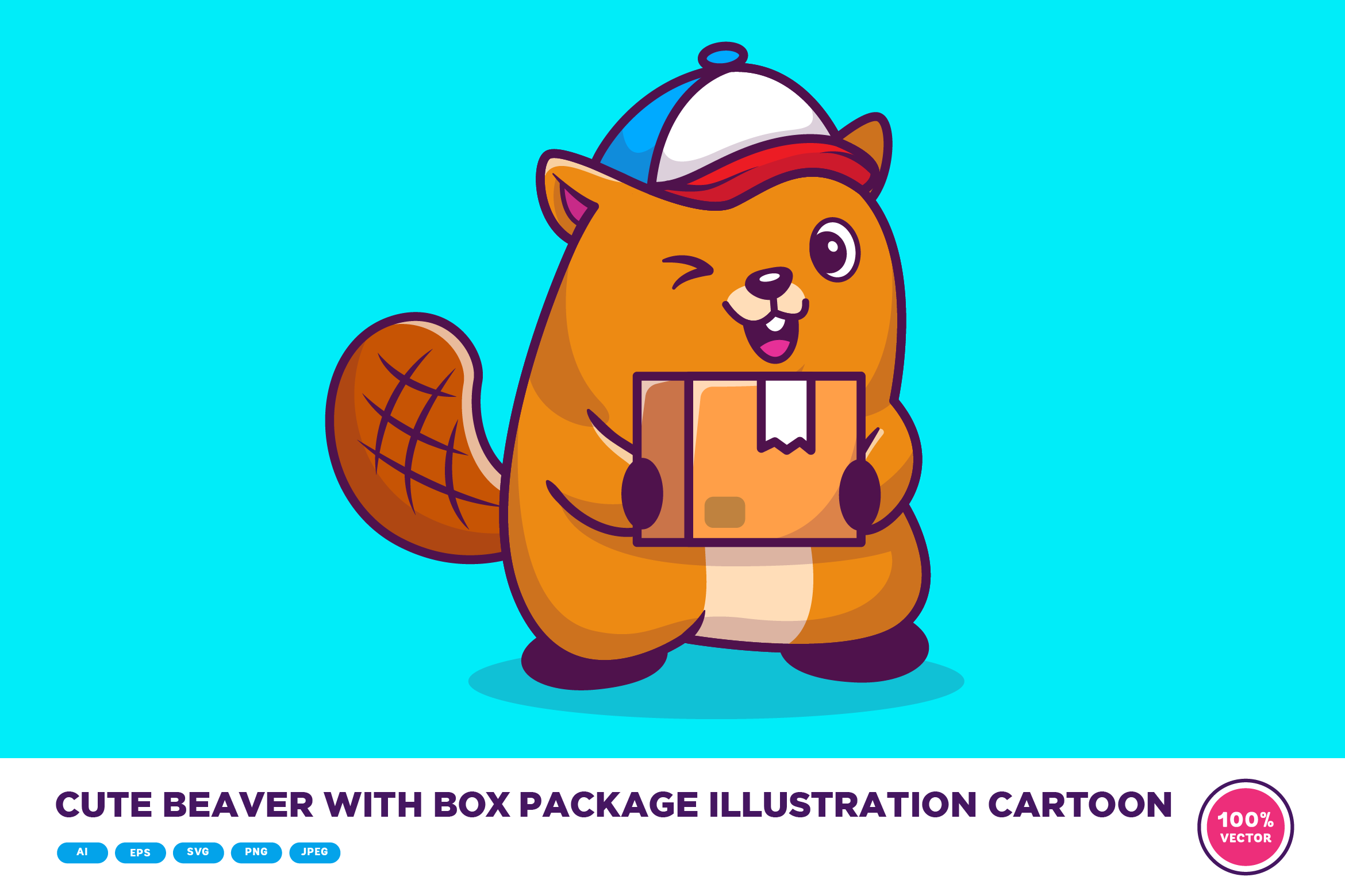 Cute Beaver with Box Package Cartoon Graphic by catalyststuff ...